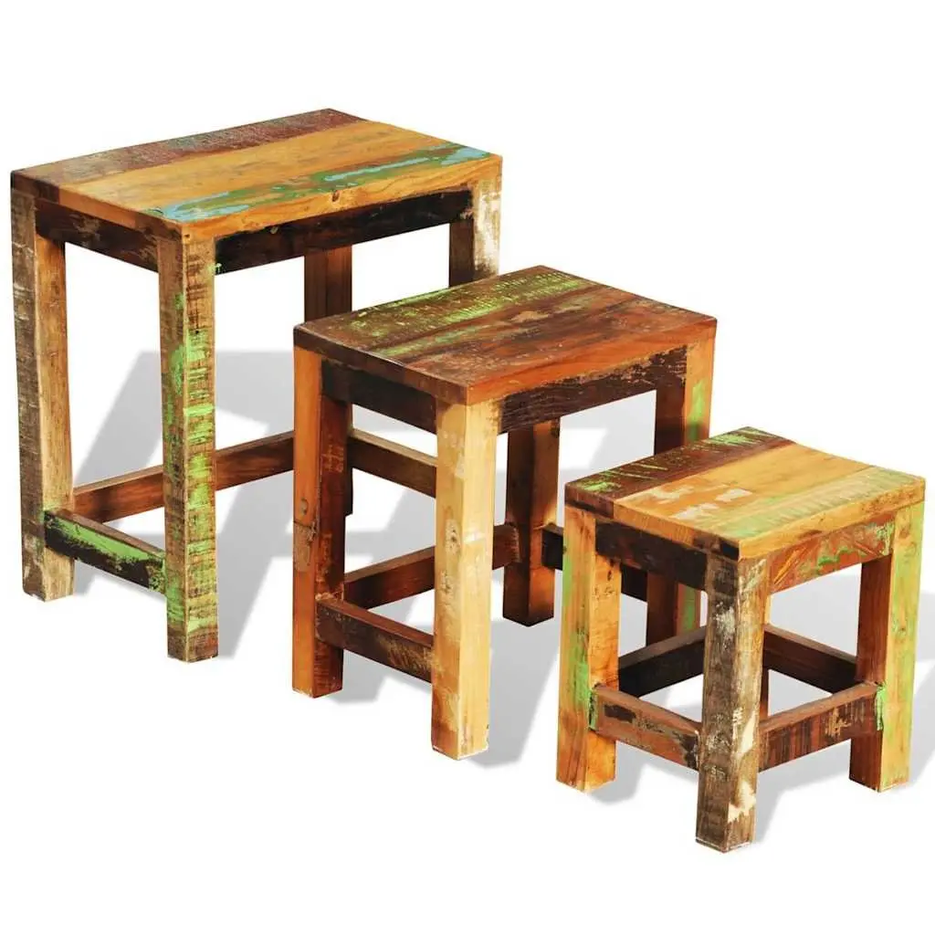 Nesting Table Set 3 Pieces End Table Living Room Coffee Table Stackable Brown