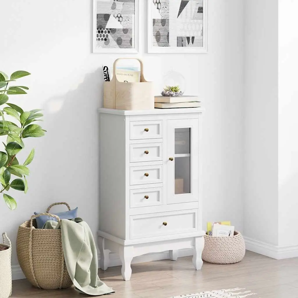 Chest of Drawers 5 Drawer Cabinet Storage Unit 2 Shelves Home Furniture White