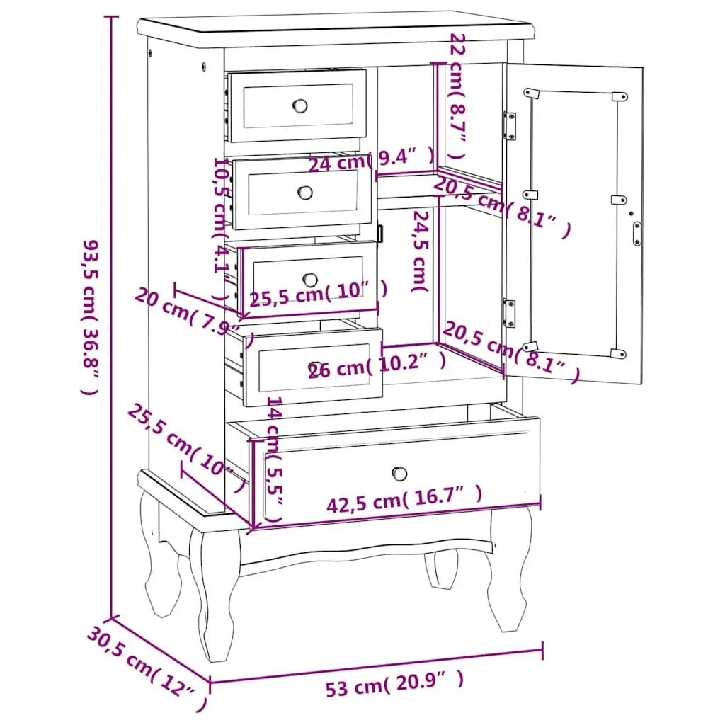 Chest of Drawers 5 Drawer Cabinet Storage Unit 2 Shelves Home Furniture White