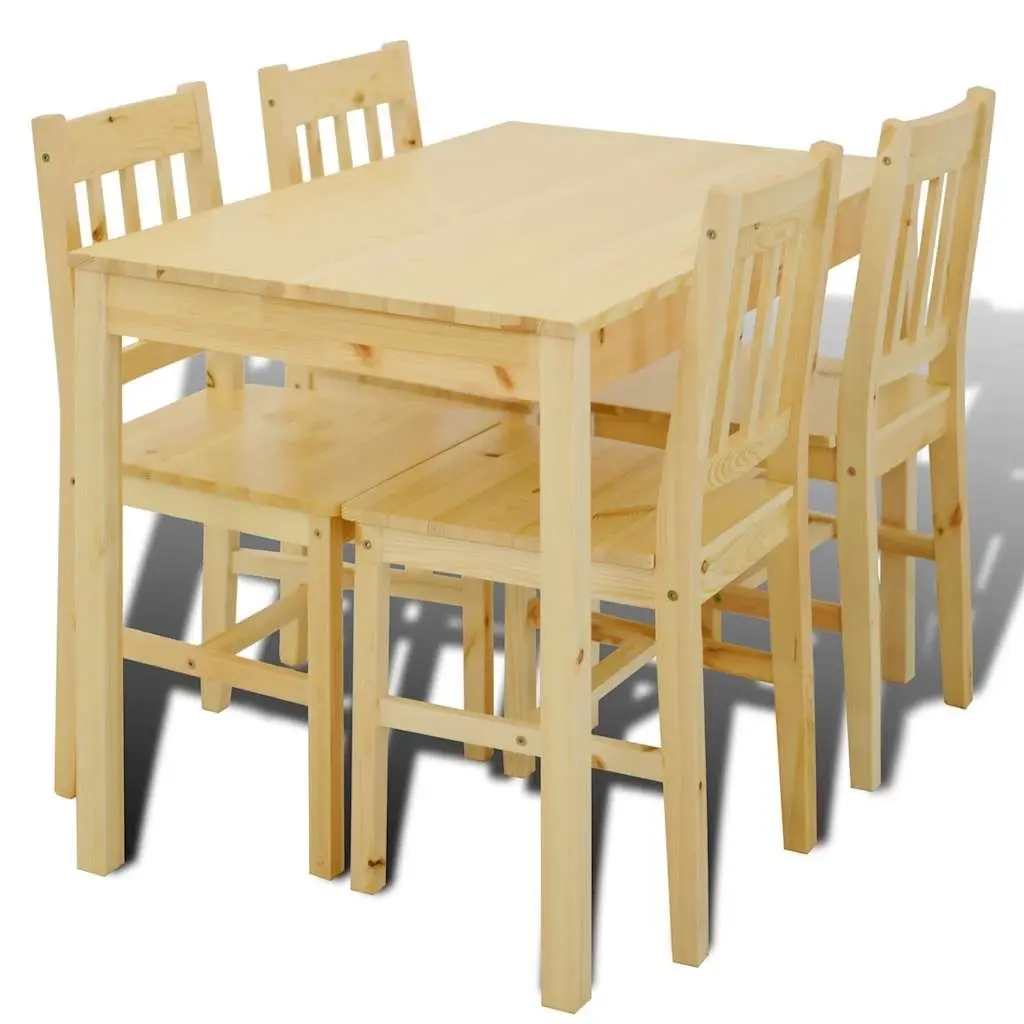 Wooden Dining Table Set with 4 Chairs Brown Solid Pine Construction
