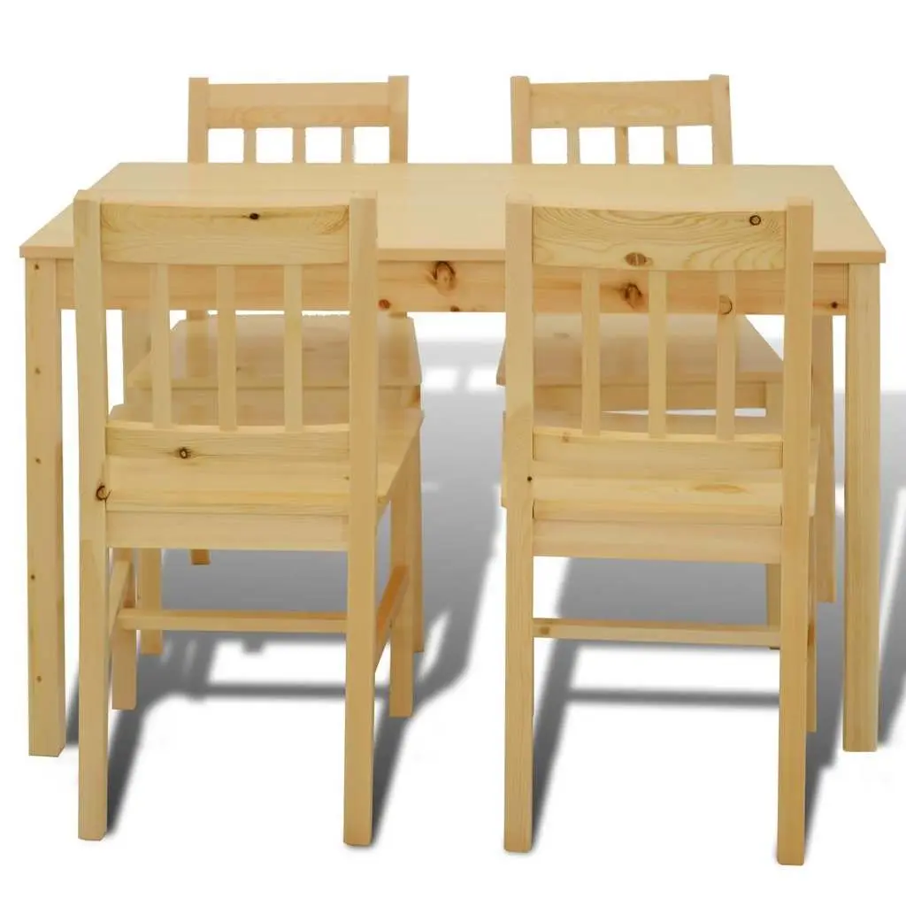 Wooden Dining Table Set with 4 Chairs Brown Solid Pine Construction
