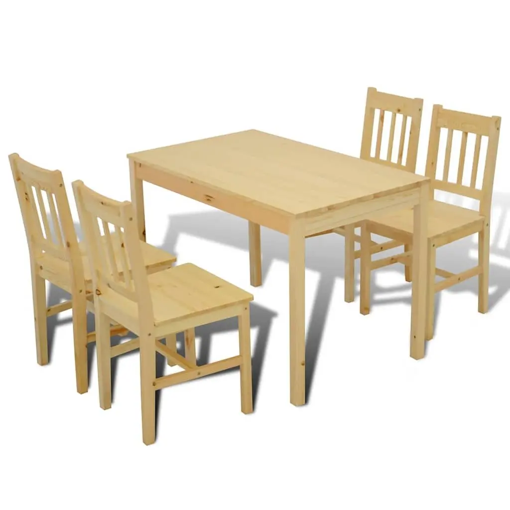 Wooden Dining Table Set with 4 Chairs Brown Solid Pine Construction
