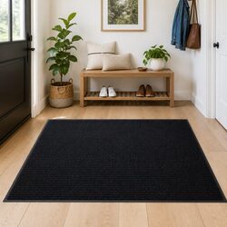 Friendly Black Door Mat 90 x 120 cm - Ideal for Your Home
