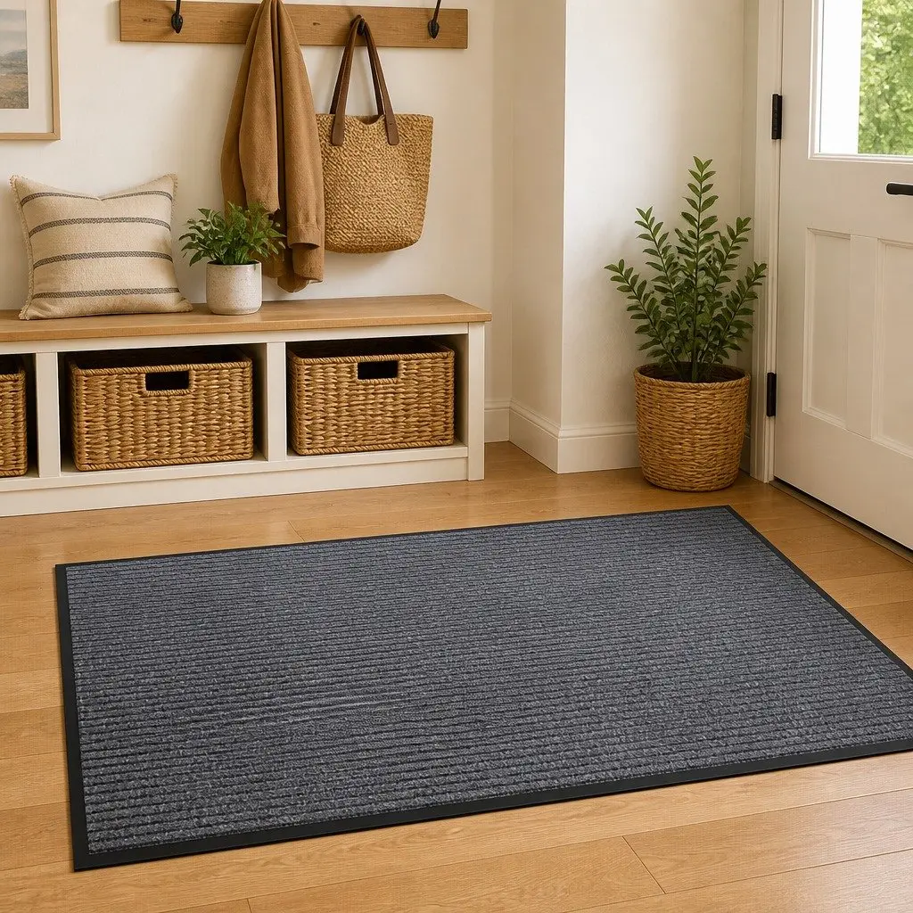Grey Door Mat 90 x 60 cm with Non-Slip Backing