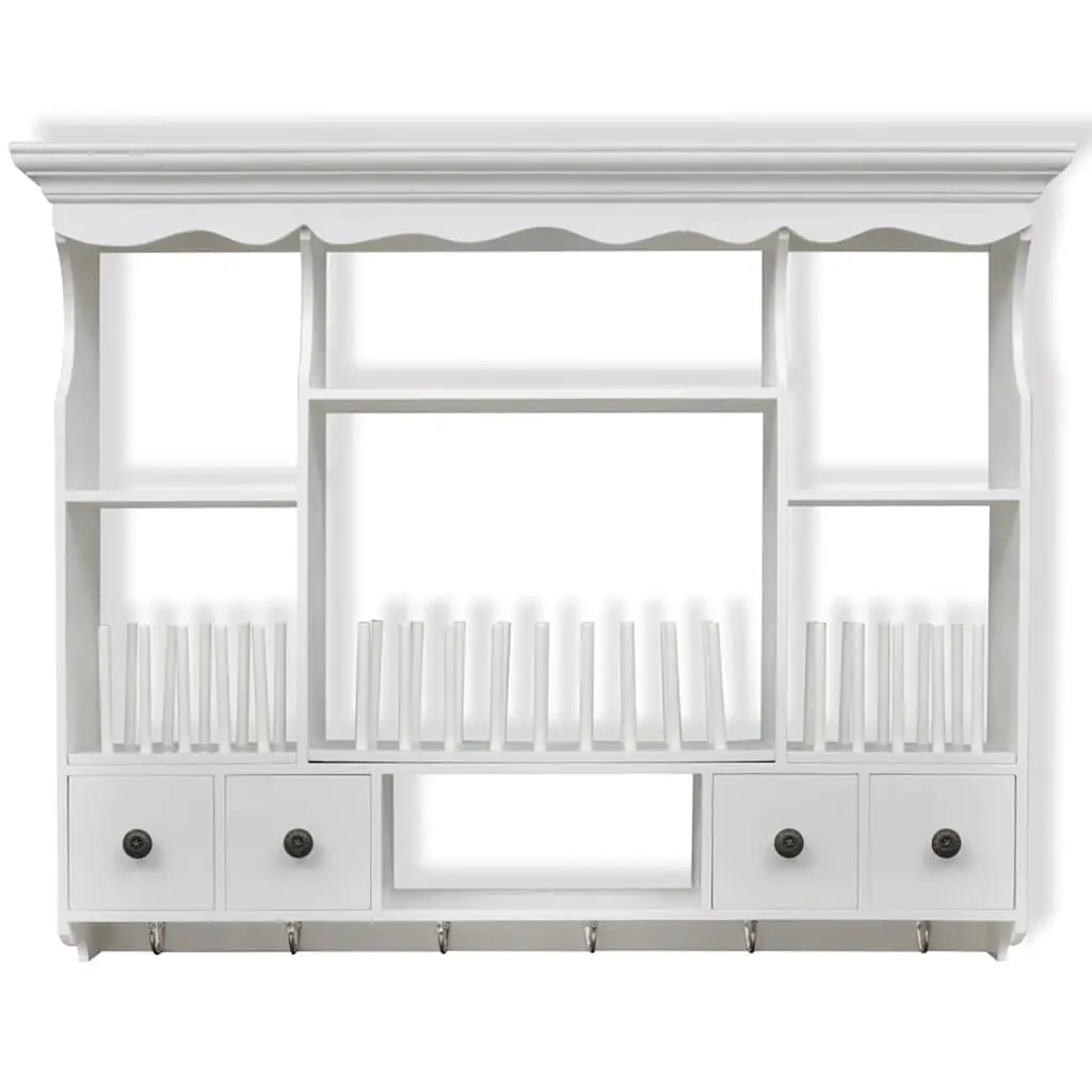 Wooden Kitchen Wall Cabinet Antique Look White 4 Drawers 4 Shelves Hooks