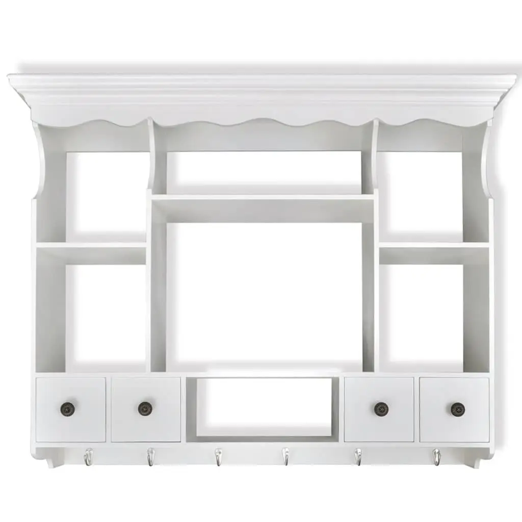 Wooden Kitchen Wall Cabinet Antique Look White 4 Drawers 4 Shelves Hooks