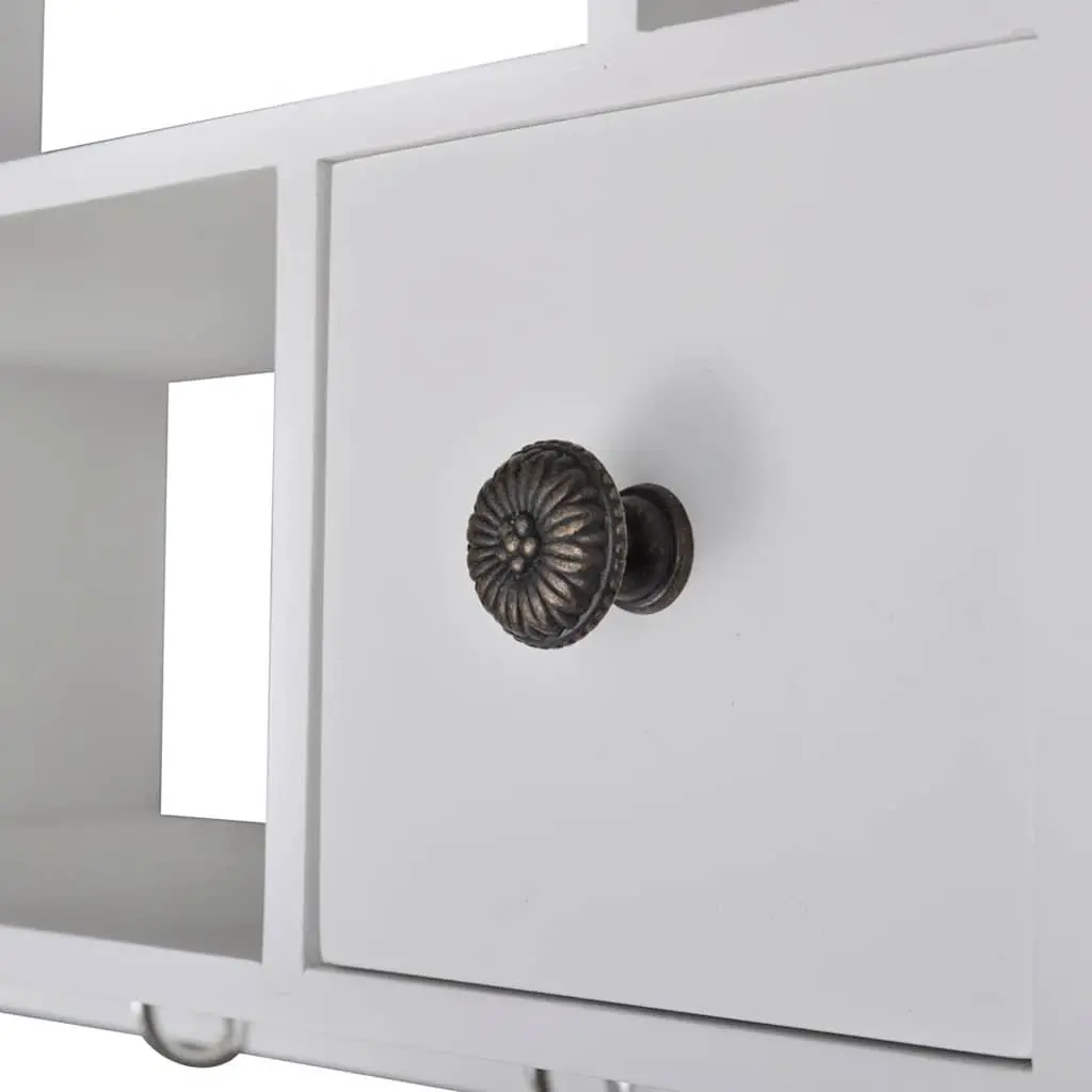 Wooden Kitchen Wall Cabinet Antique Look White 4 Drawers 4 Shelves Hooks
