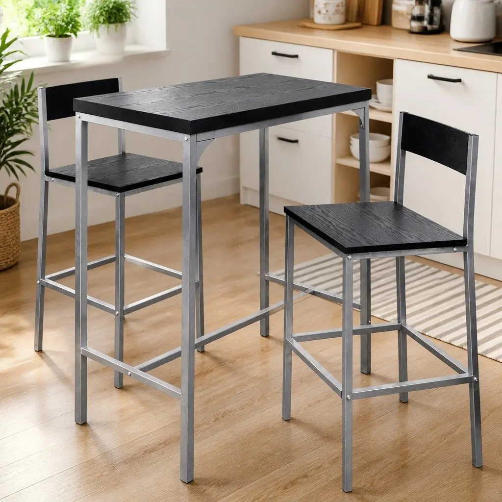 Counter Height Breakfast Bar Set Black Modern Kitchen Dining Table 2 Stools