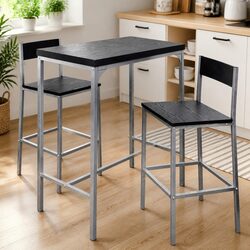 Counter Height Breakfast Bar Set Black Modern Kitchen Dining Table with 2 Stools