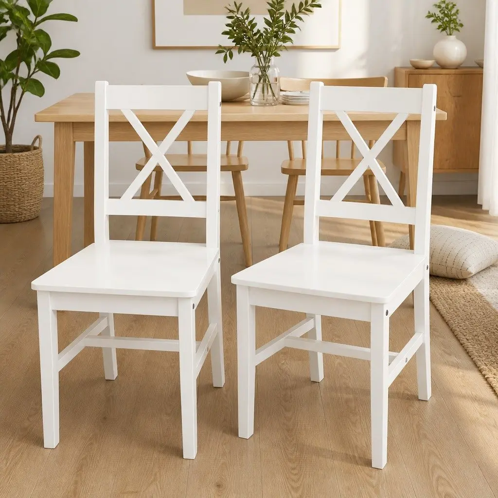Dining Chairs Set 2 pcs White Wooden Ergonomic