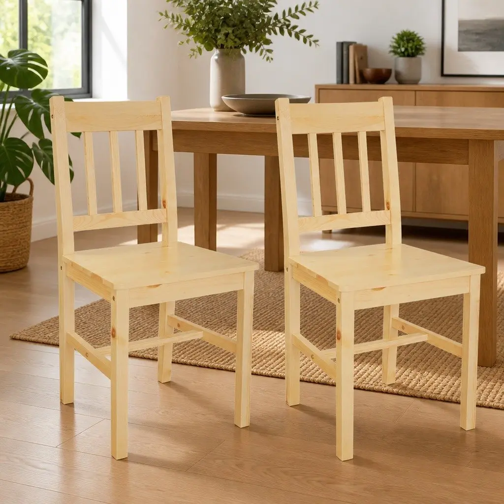 Dining Chairs 2 Pieces Beige Kitchen Solid Wood Elegant Design Ergonomic Seating