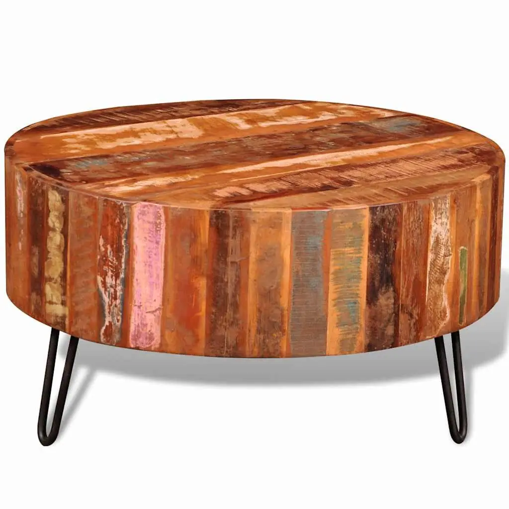 Round Solid Reclaimed Wood Coffee Table Vintage Handmade Antique 30 Inch