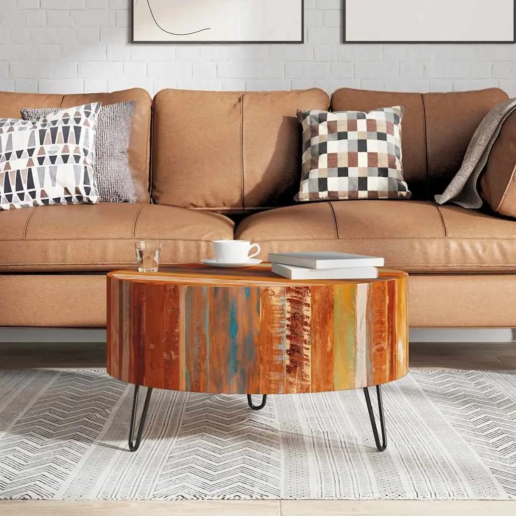 Round Solid Reclaimed Wood Coffee Table Vintage Handmade Antique 30 Inch