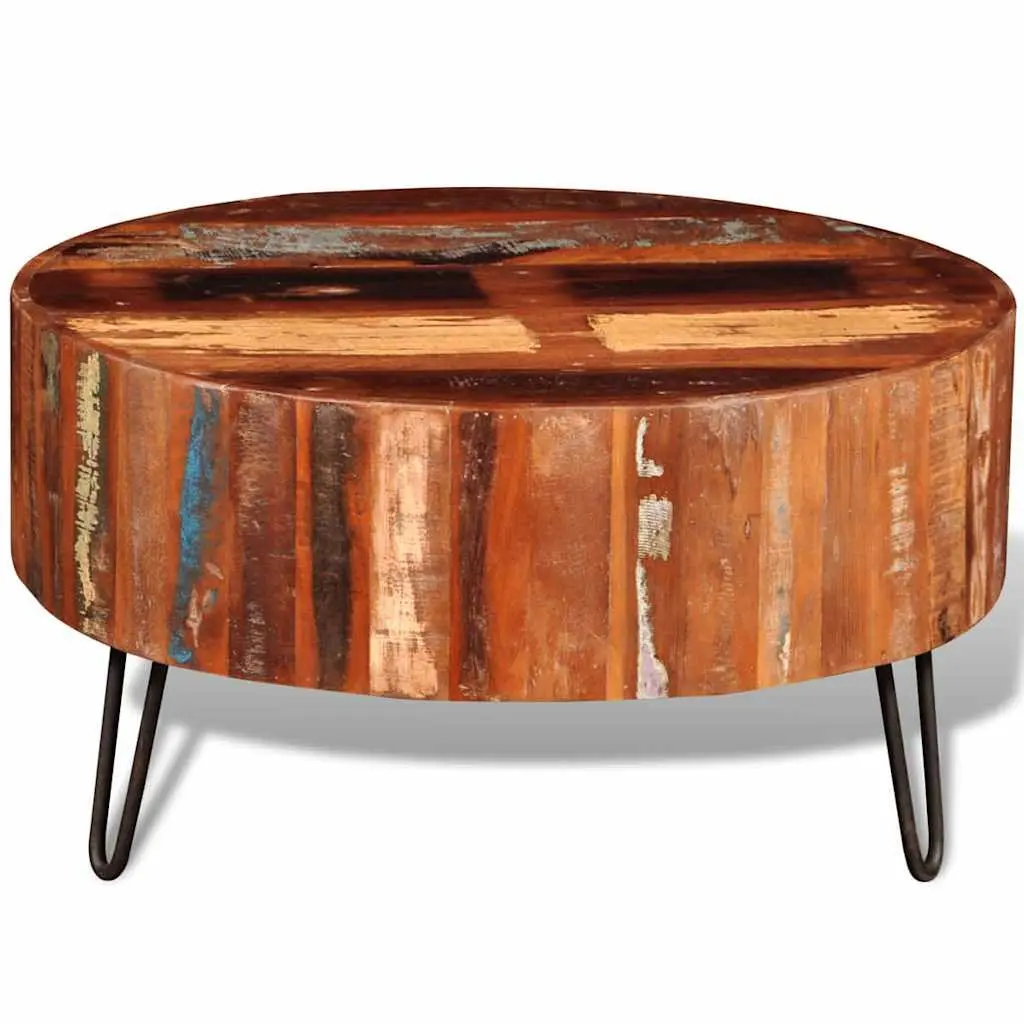 Round Solid Reclaimed Wood Coffee Table Vintage Handmade Antique 30 Inch