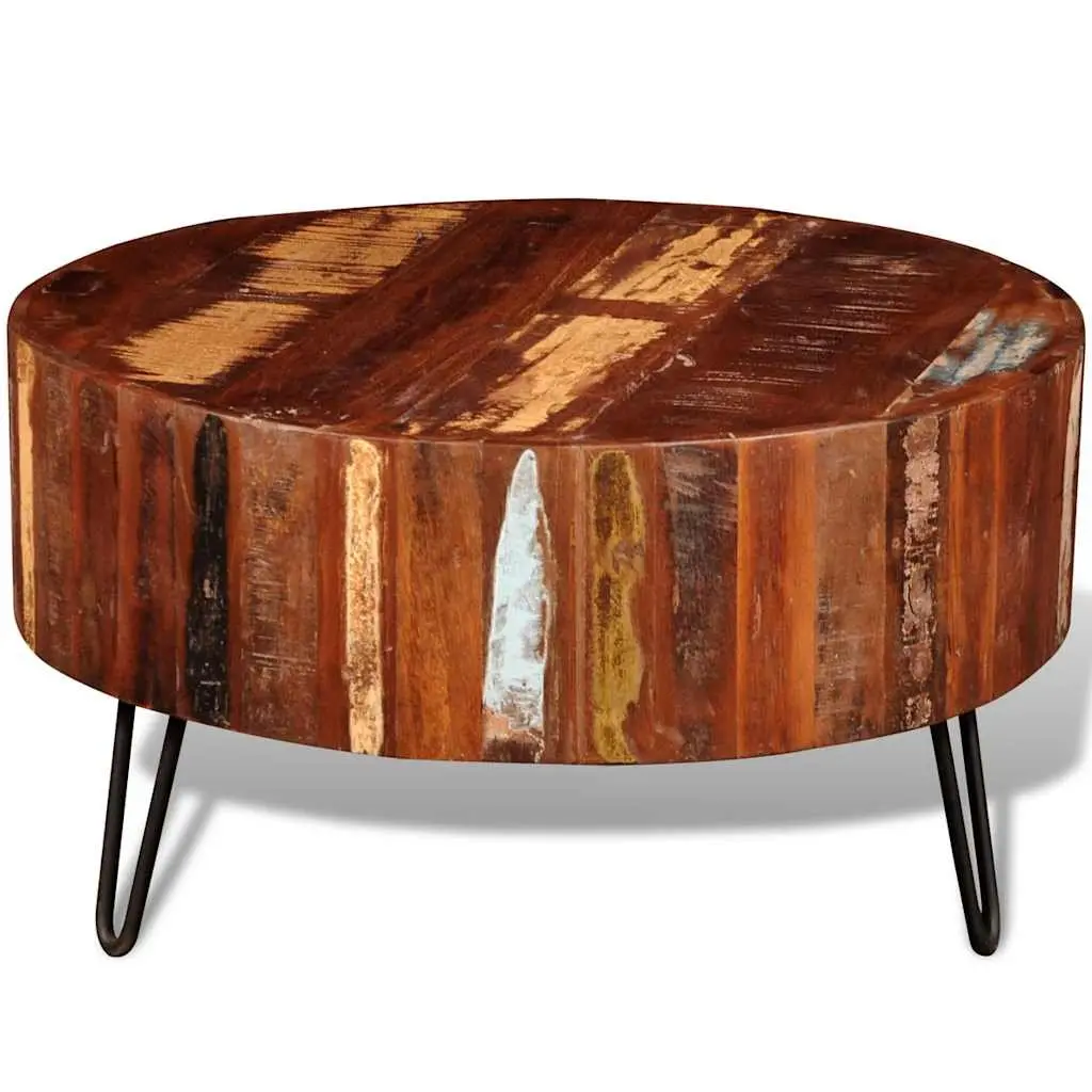 Round Solid Reclaimed Wood Coffee Table Vintage Handmade Antique 30 Inch