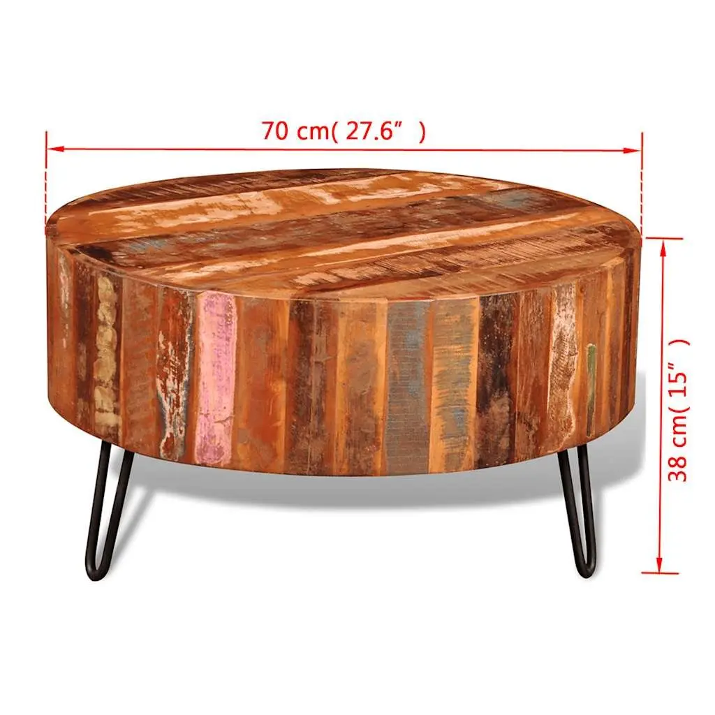 Round Solid Reclaimed Wood Coffee Table Vintage Handmade Antique 30 Inch