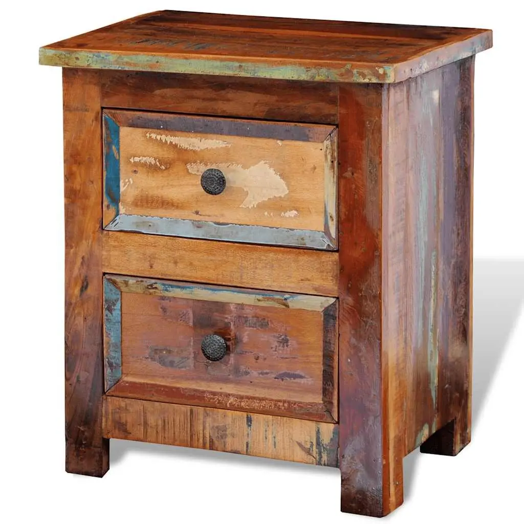 Bedside Table Reclaimed Wood Antique Style 2 Drawers