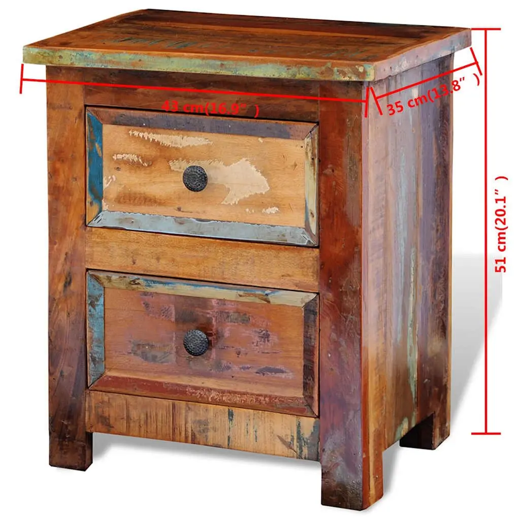 Bedside Table Reclaimed Wood Antique Style 2 Drawers