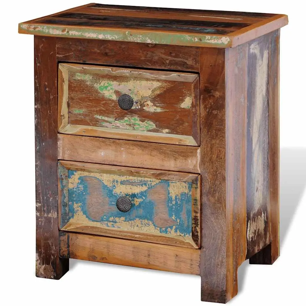 Bedside Table Reclaimed Wood Antique Style 2 Drawers