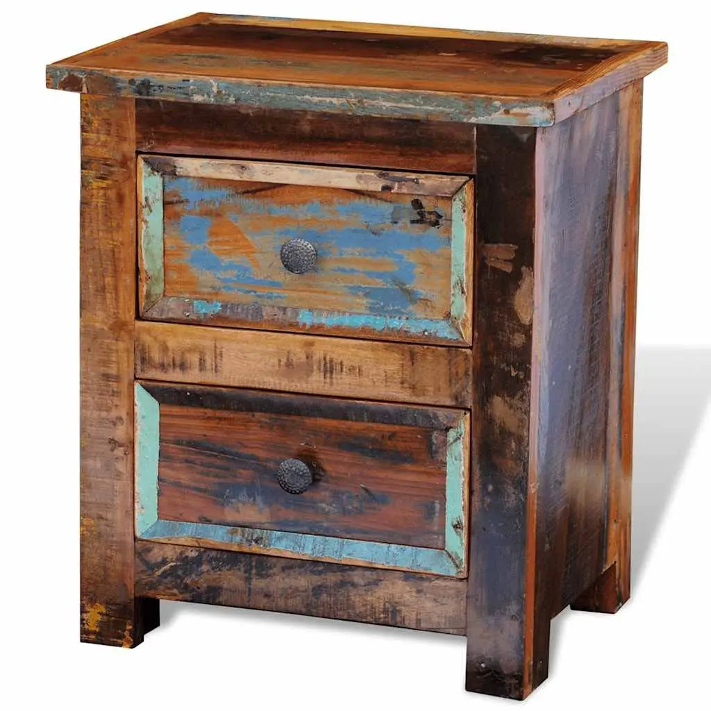 Bedside Table Reclaimed Wood Antique Style 2 Drawers