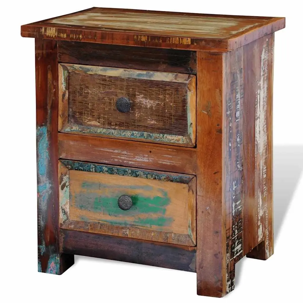 Bedside Table Reclaimed Wood Antique Style 2 Drawers