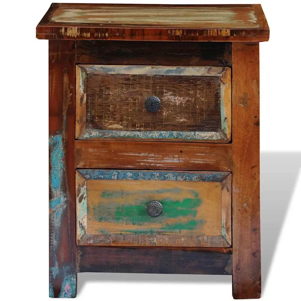 Bedside Table Reclaimed Wood Antique Style 2 Drawers