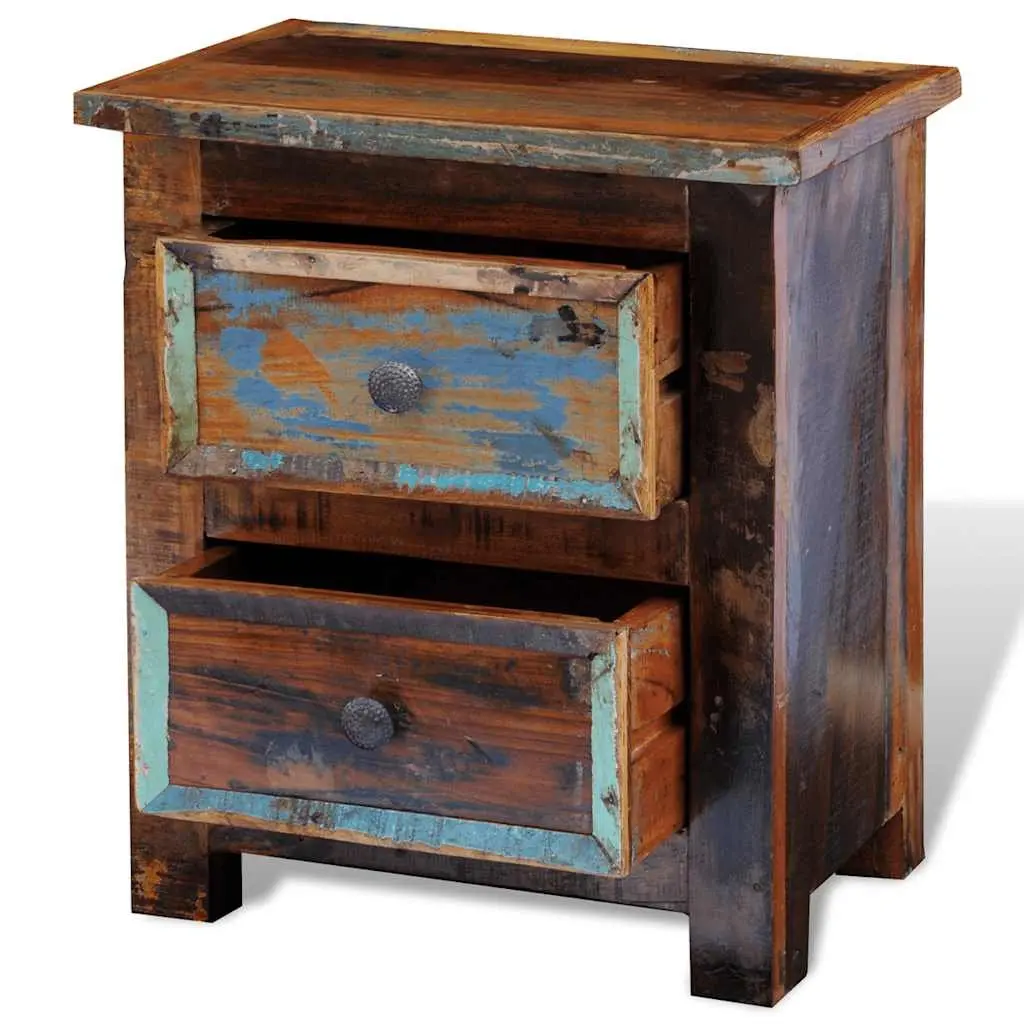 Bedside Table Reclaimed Wood Antique Style 2 Drawers