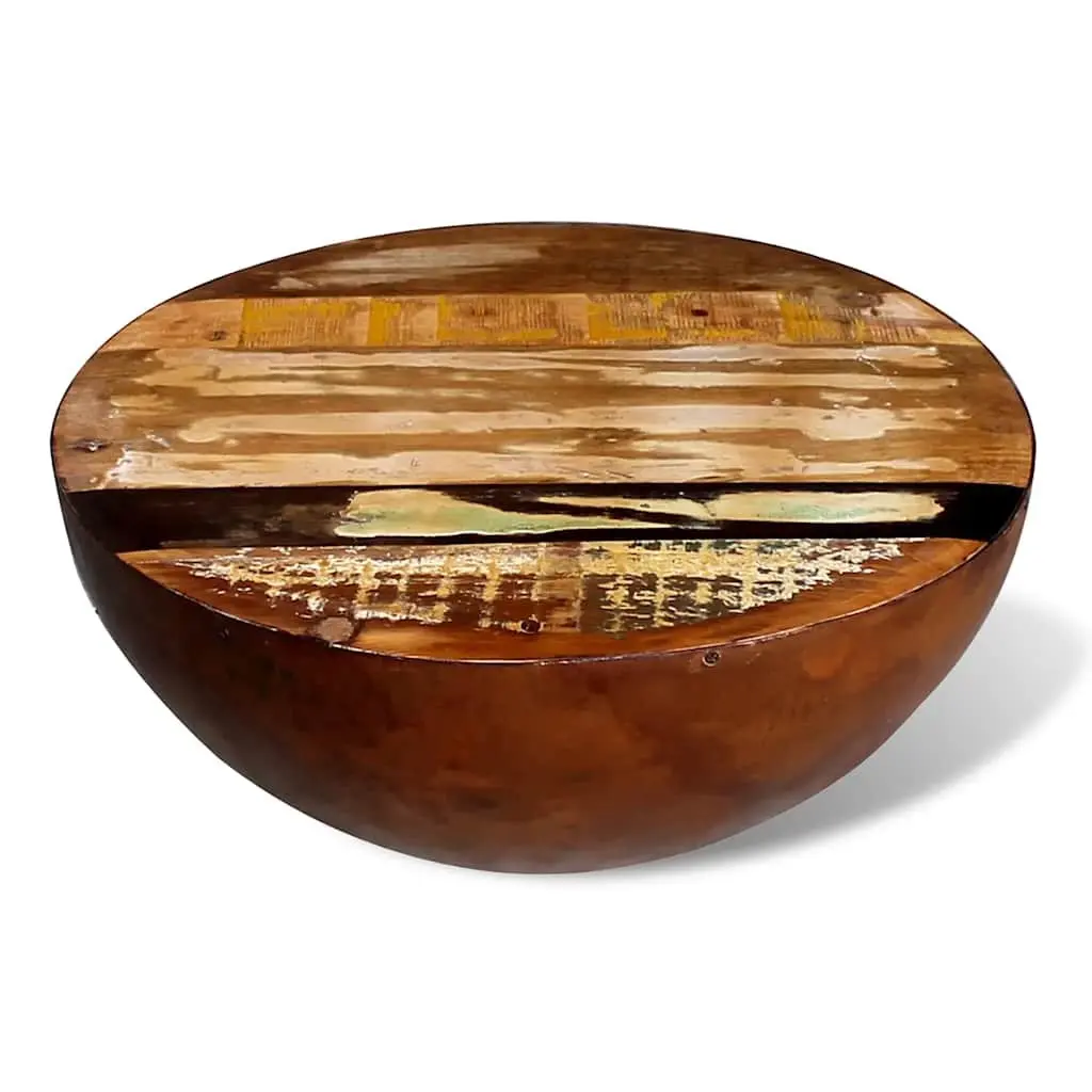 Reclaimed Wood Coffee Table Antique Brown Bowl Shape Handmade Steel Base