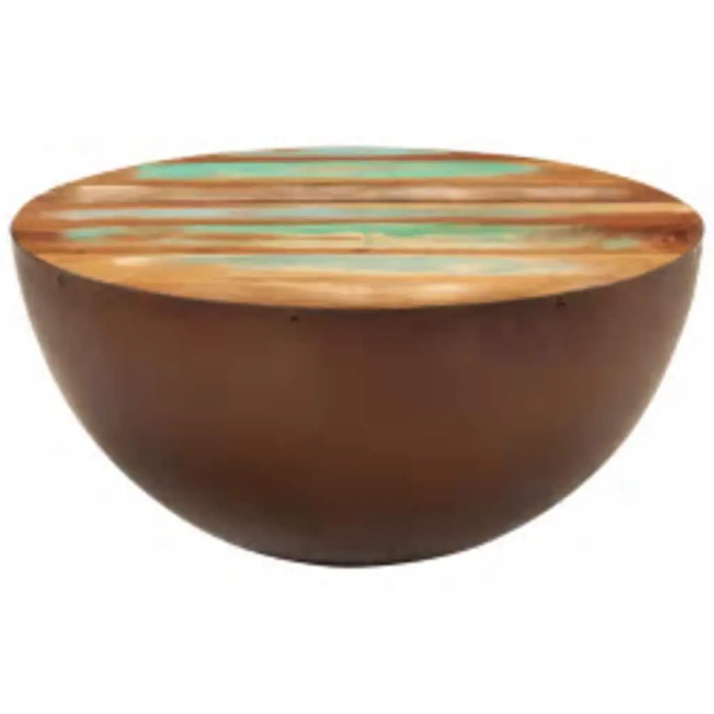 Reclaimed Wood Coffee Table Antique Brown Bowl Shape Handmade Steel Base