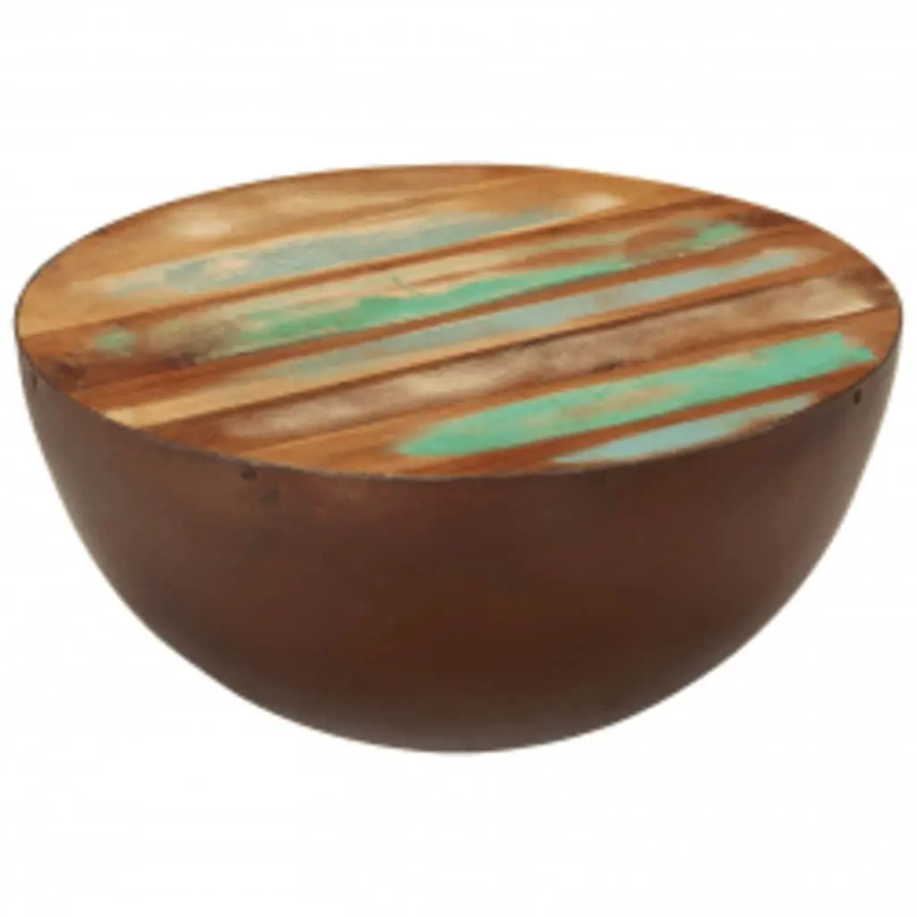 Reclaimed Wood Coffee Table Antique Brown Bowl Shape Handmade Steel Base
