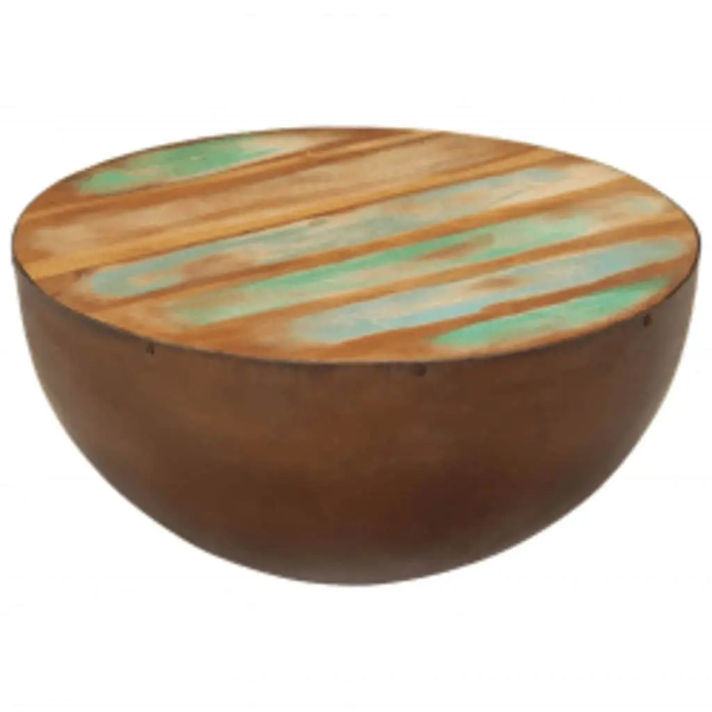 Reclaimed Wood Coffee Table Antique Brown Bowl Shape Handmade Steel Base
