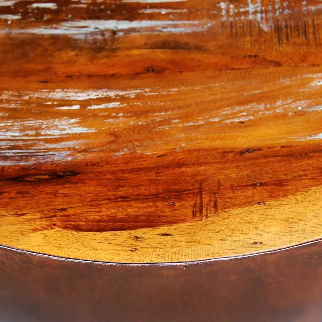 Reclaimed Wood Coffee Table Antique Brown Bowl Shape Handmade Steel Base