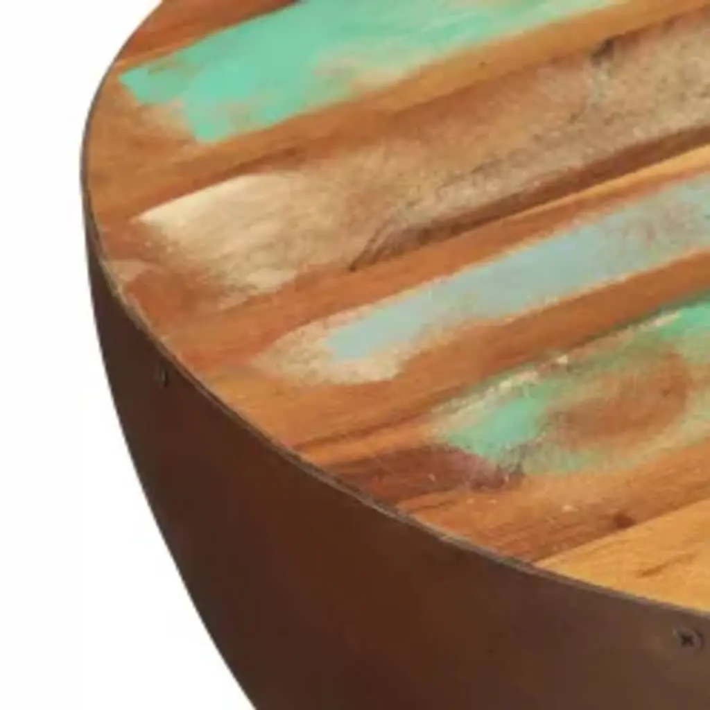 Reclaimed Wood Coffee Table Antique Brown Bowl Shape Handmade Steel Base