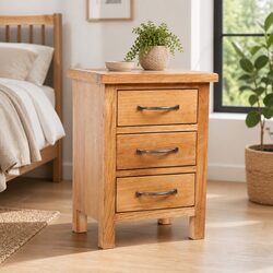 Bedside Table 3 Drawer Nightstand Brown Wooden Storage Bedroom Furniture