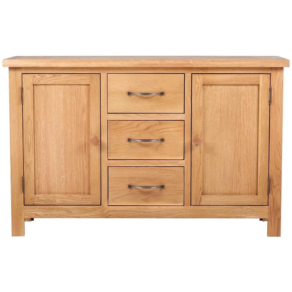 Wooden Sideboard 3 Drawers 2 Cupboards Storage Cabinet Solid Oak Brown