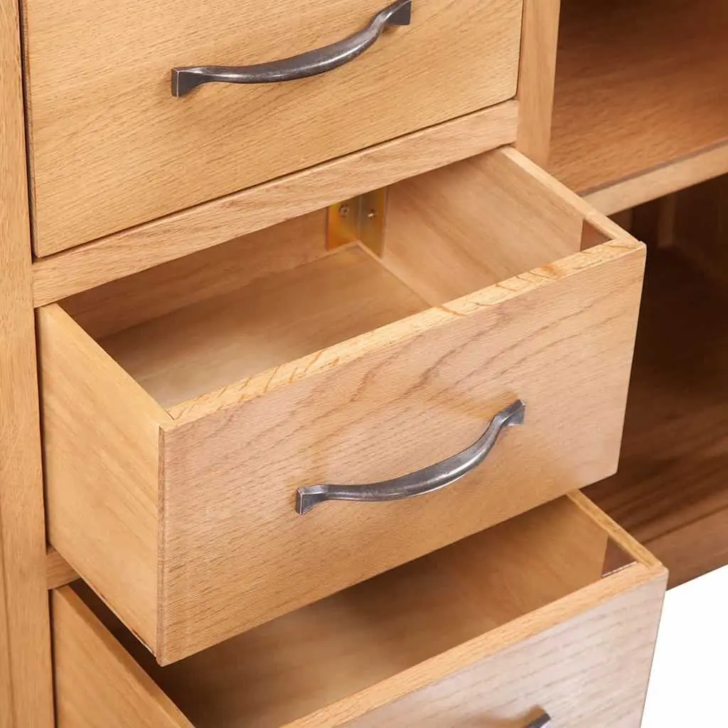 Wooden Sideboard 3 Drawers 2 Cupboards Storage Cabinet Solid Oak Brown