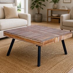 Coffee Table Square Reclaimed Teak Wood Brown Wooden Accent Living Room