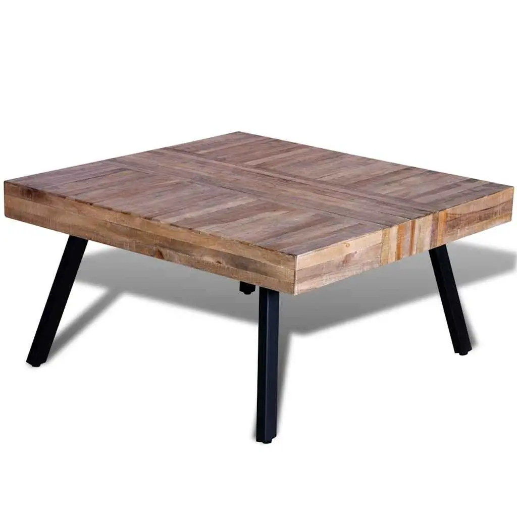 Coffee Table Square Reclaimed Teak Wood Brown Wooden Accent Living Room