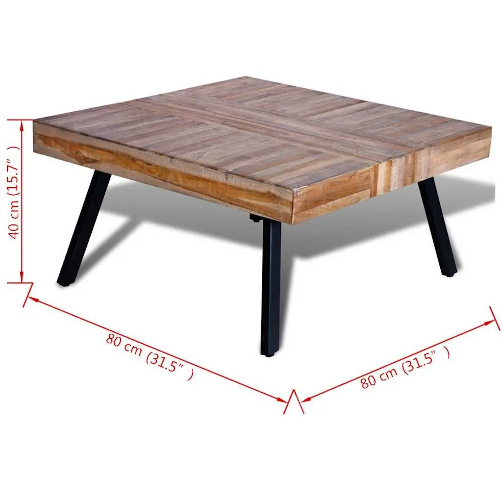 Coffee Table Square Reclaimed Teak Wood Brown Wooden Accent Living Room