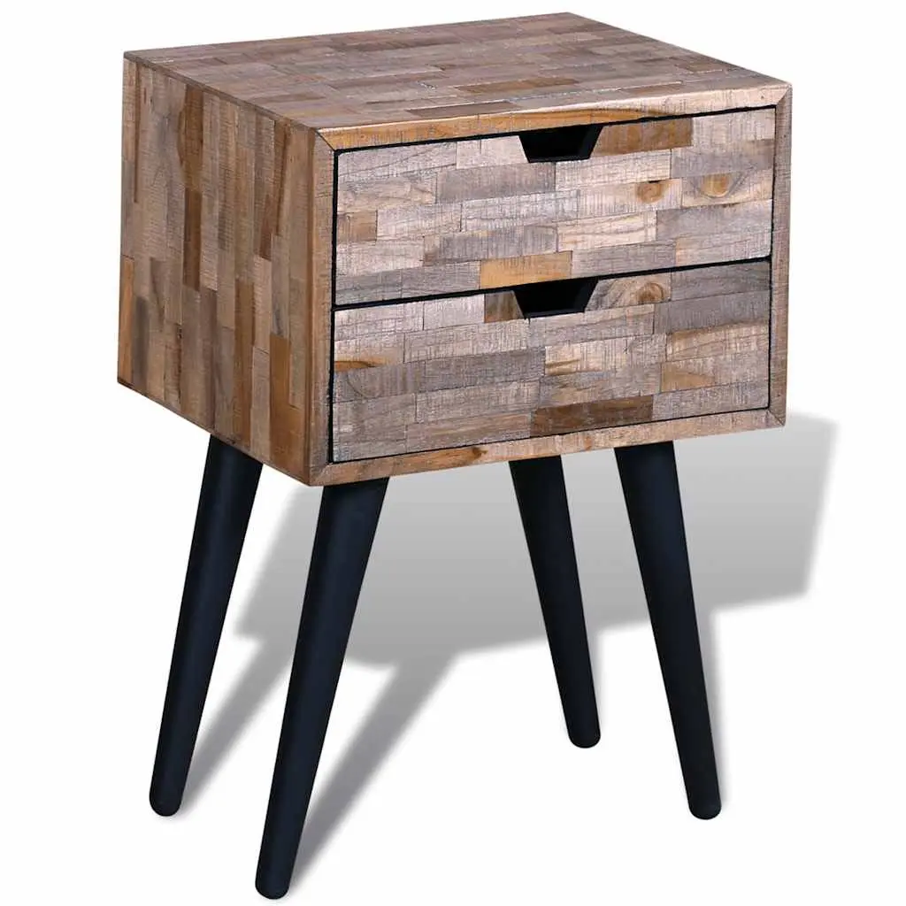Bedside Table Reclaimed Wood Vintage Brown 2 Drawers