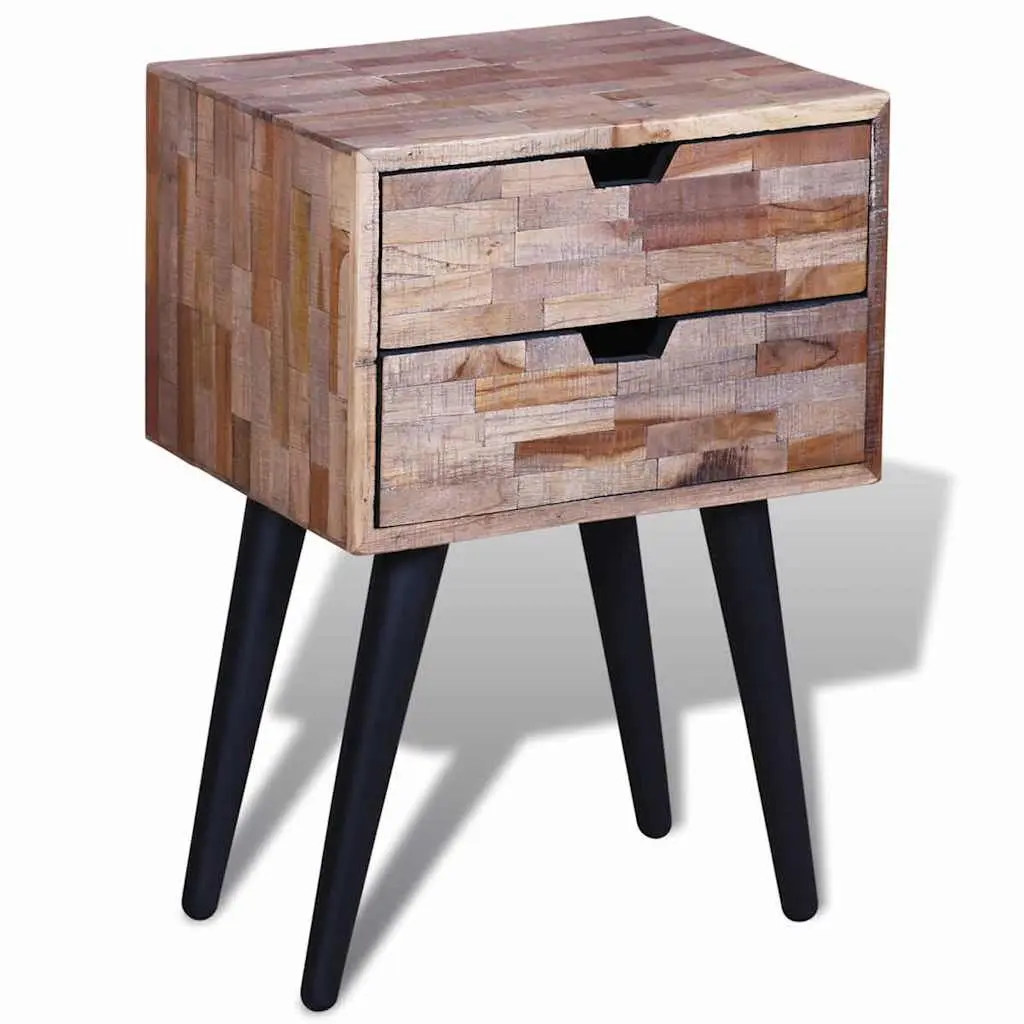 Bedside Table Reclaimed Wood Vintage Brown 2 Drawers