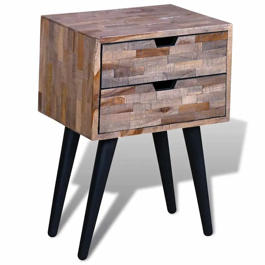 Bedside Table Reclaimed Wood Vintage Brown 2 Drawers