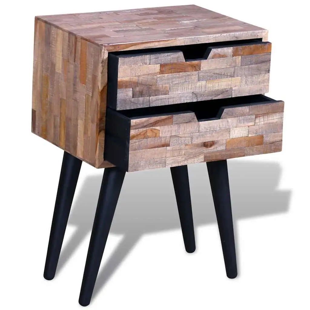 Bedside Table Reclaimed Wood Vintage Brown 2 Drawers
