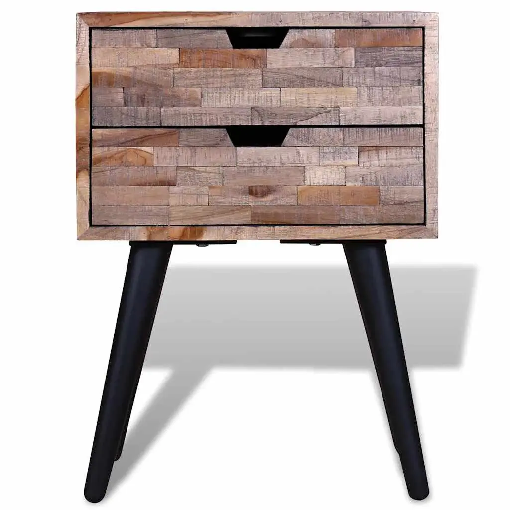 Bedside Table Reclaimed Wood Vintage Brown 2 Drawers