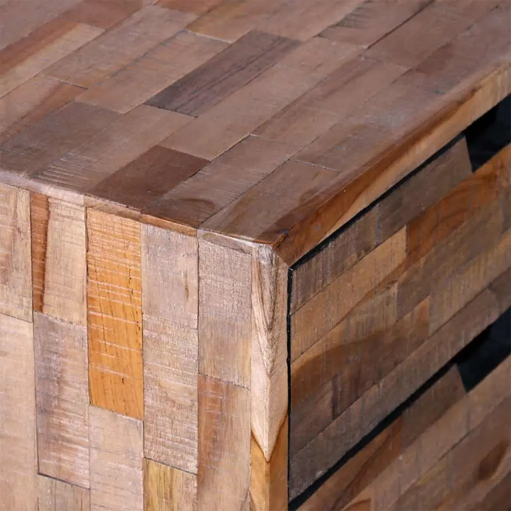 Bedside Table Reclaimed Wood Vintage Brown 2 Drawers