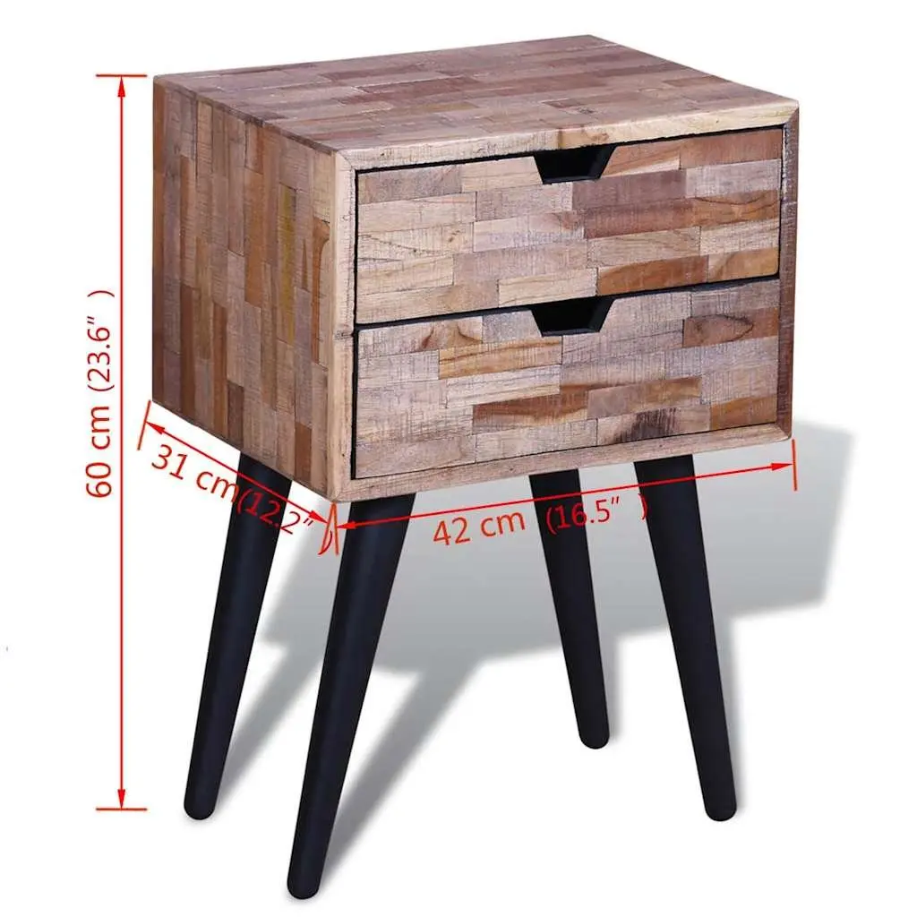 Bedside Table Reclaimed Wood Vintage Brown 2 Drawers