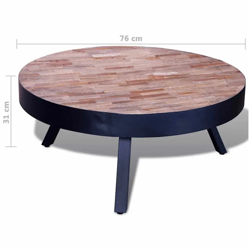 Round Reclaimed Wood Coffee Table Vintage Handmade Black Accent