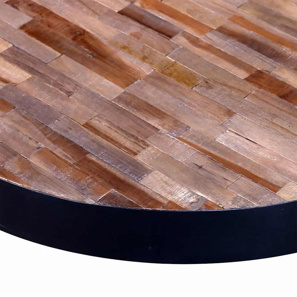 Round Reclaimed Wood Coffee Table Vintage Handmade Black Accent