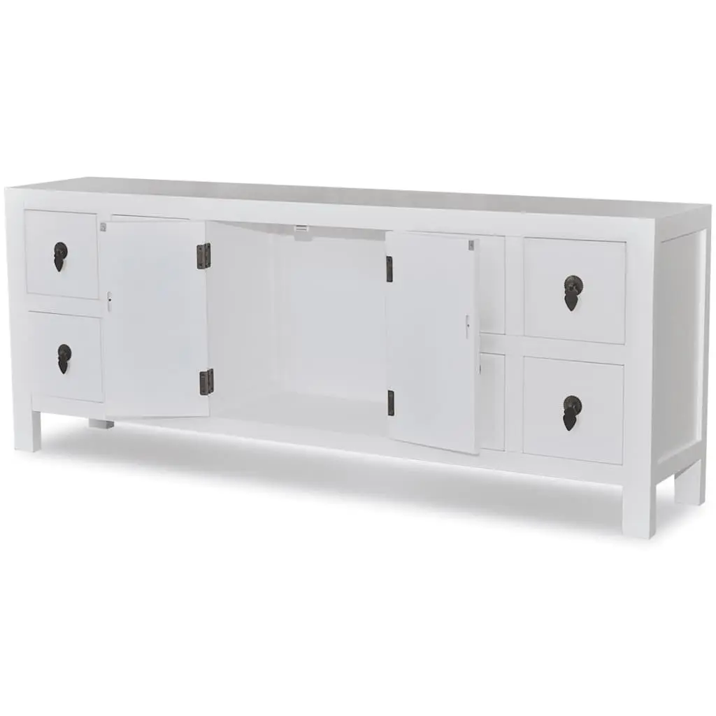 Wooden Sideboard Asian Style White Storage Cabinet with 8 Drawers 2 Doors