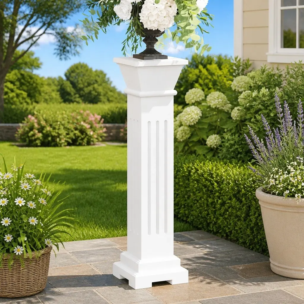 Square Plant Stand White Pillar Display for Indoor Outdoor Use